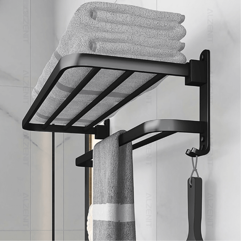 Toalheiro Duplo Preto Matte | Alumínio Espacial Luxo e Design