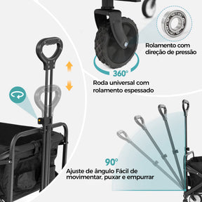 Carrinho Multiuso Para Camping Até 100kg Dobrável Camping Pesca Compras
