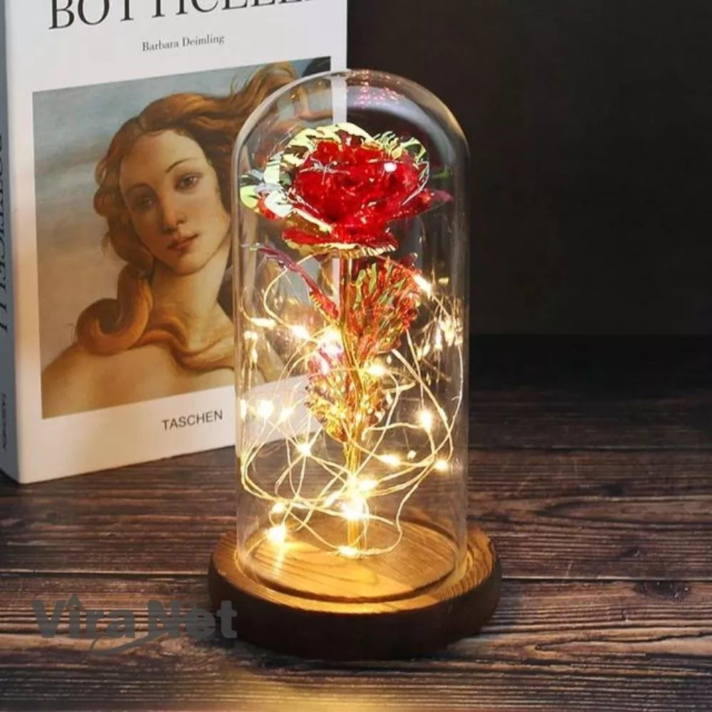 Rosa Love Led - Rosa Encantada na Cúpula de Vidro