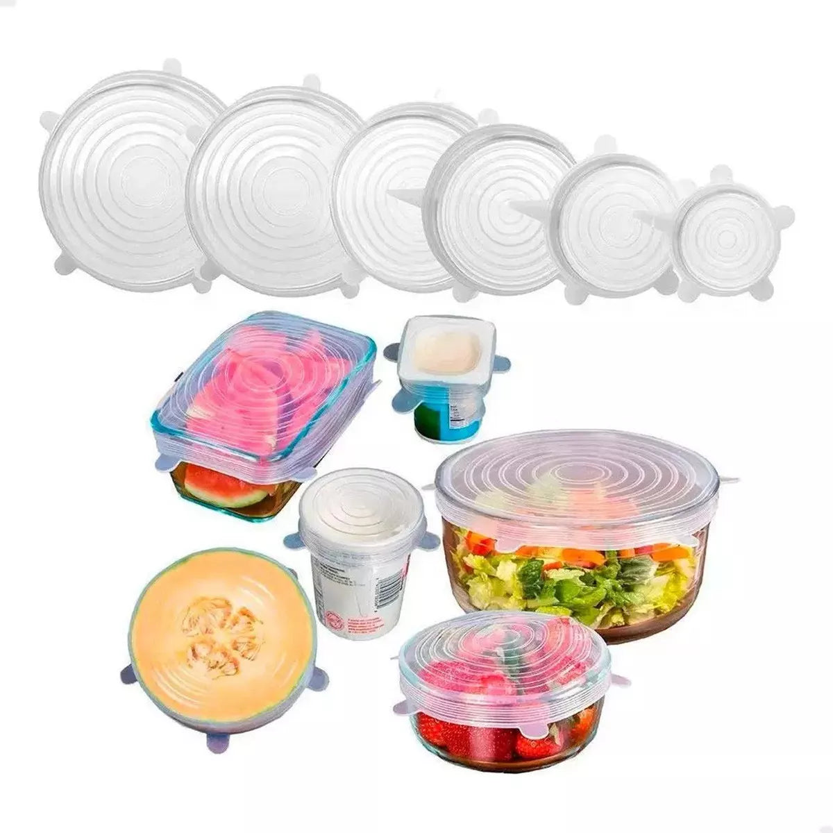 Kit 6 Tampas Silicone Universal Flexível