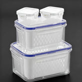 Conjunto de 10 Peças: 4 Recipientes + 4 Tampas + 2 Cestos de Drenagem. Recipientes para Armazenamento de Alimentos com Tampas de Encaixe e Cestos de Drenagem - À Prova de Vazamentos, Caixas de Armazenamento para Geladeira, Organizadores de Cozinha Reutili