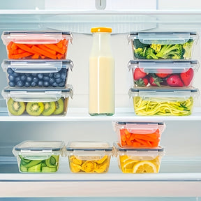Conjunto de 10 Peças: 4 Recipientes + 4 Tampas + 2 Cestos de Drenagem. Recipientes para Armazenamento de Alimentos com Tampas de Encaixe e Cestos de Drenagem - À Prova de Vazamentos, Caixas de Armazenamento para Geladeira, Organizadores de Cozinha Reutili